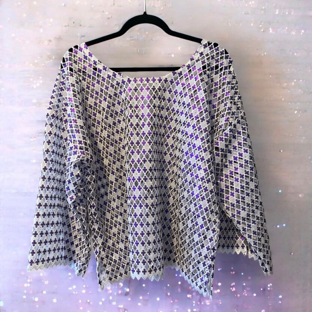 Unique White with Purple Sequins Top